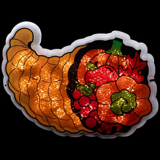 16" Gold & Red Lighted Cornucopia Thanksgiving Window Silhouette Decoration